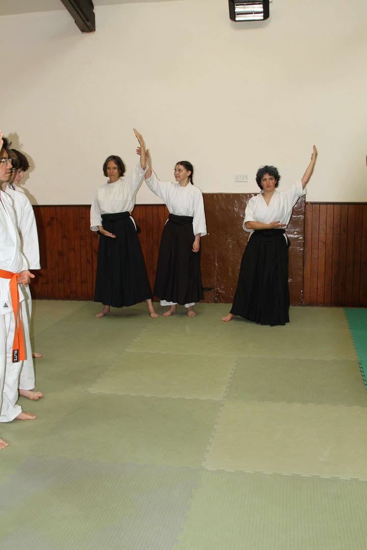 Three students testing sideways exercise.