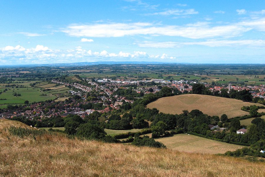 View from the top of Glastonbury Tor, overlooking the town.